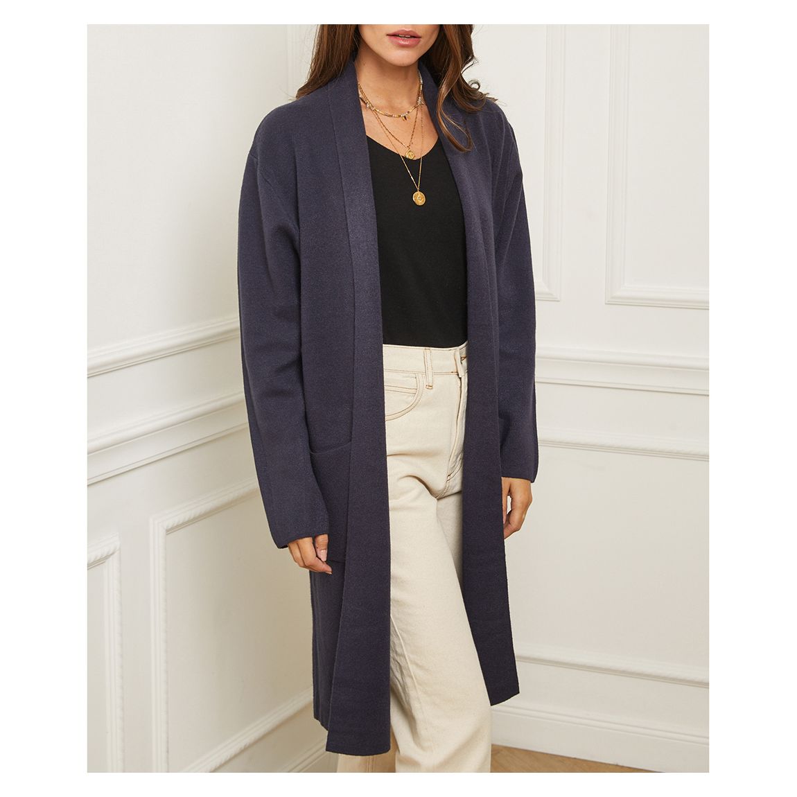 Navy Longline Cashmere Blend Cardigan main product photo