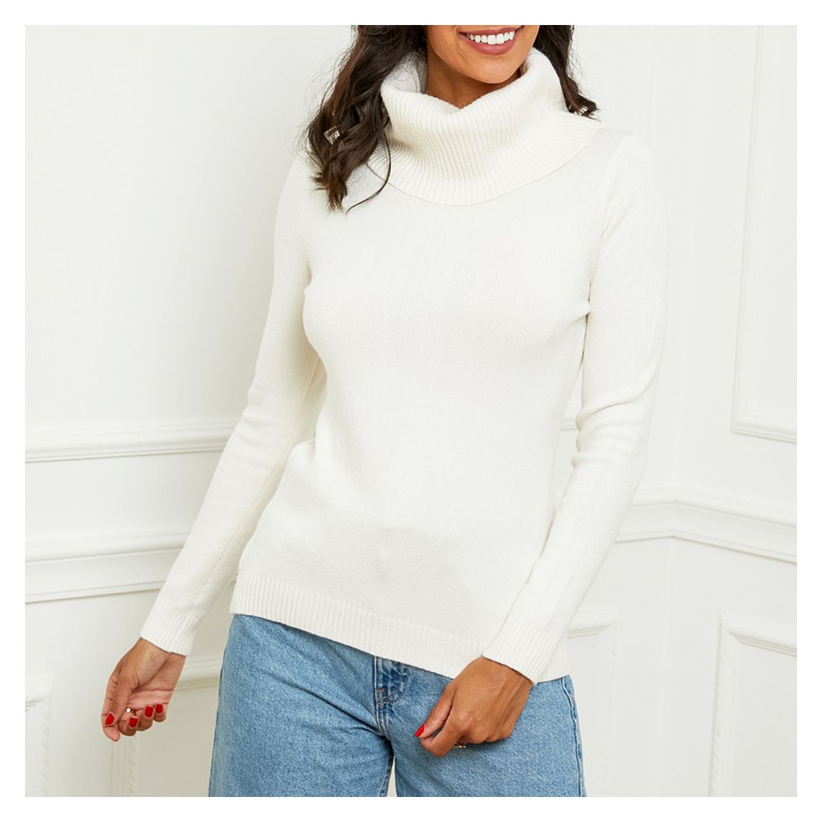 White Roll Neck Cashmere Blend Jumper main product photo