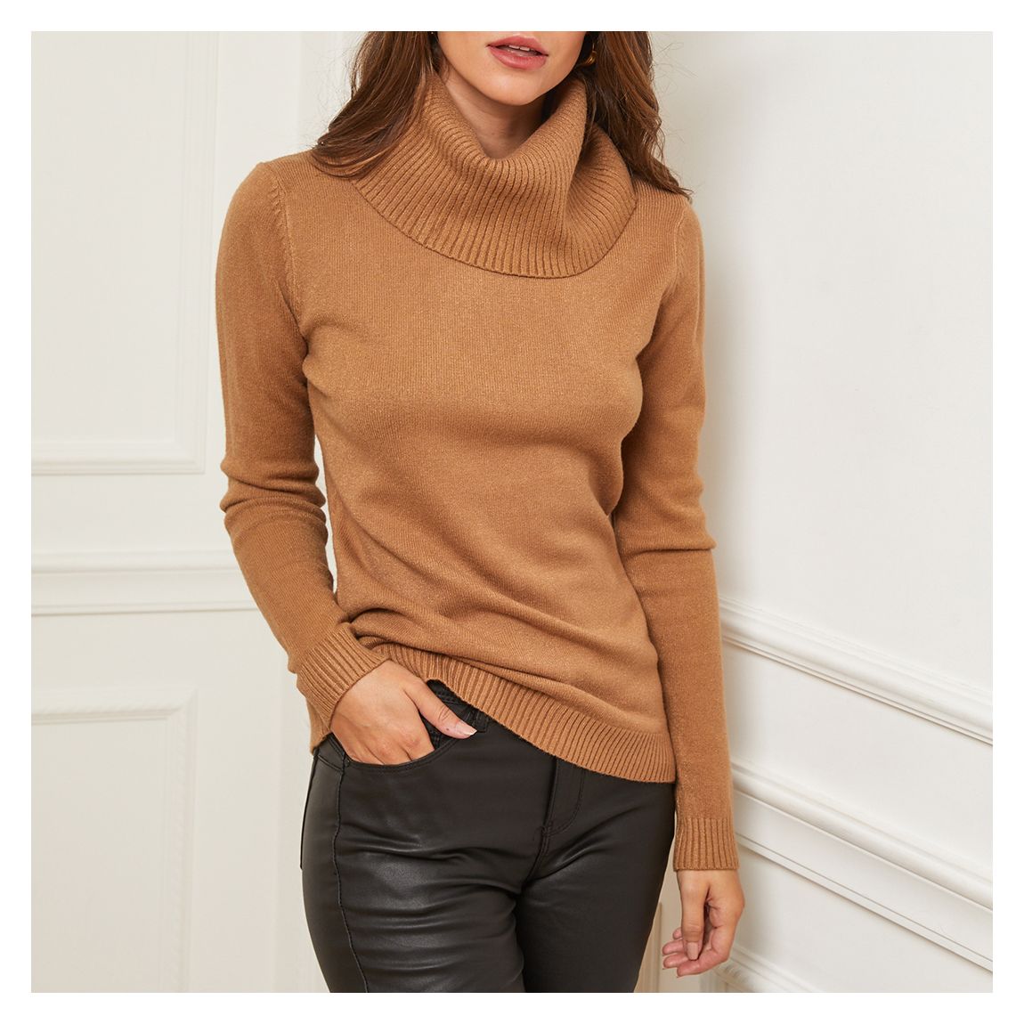 Camel Roll Neck Cashmere Blend Jumper main product photo