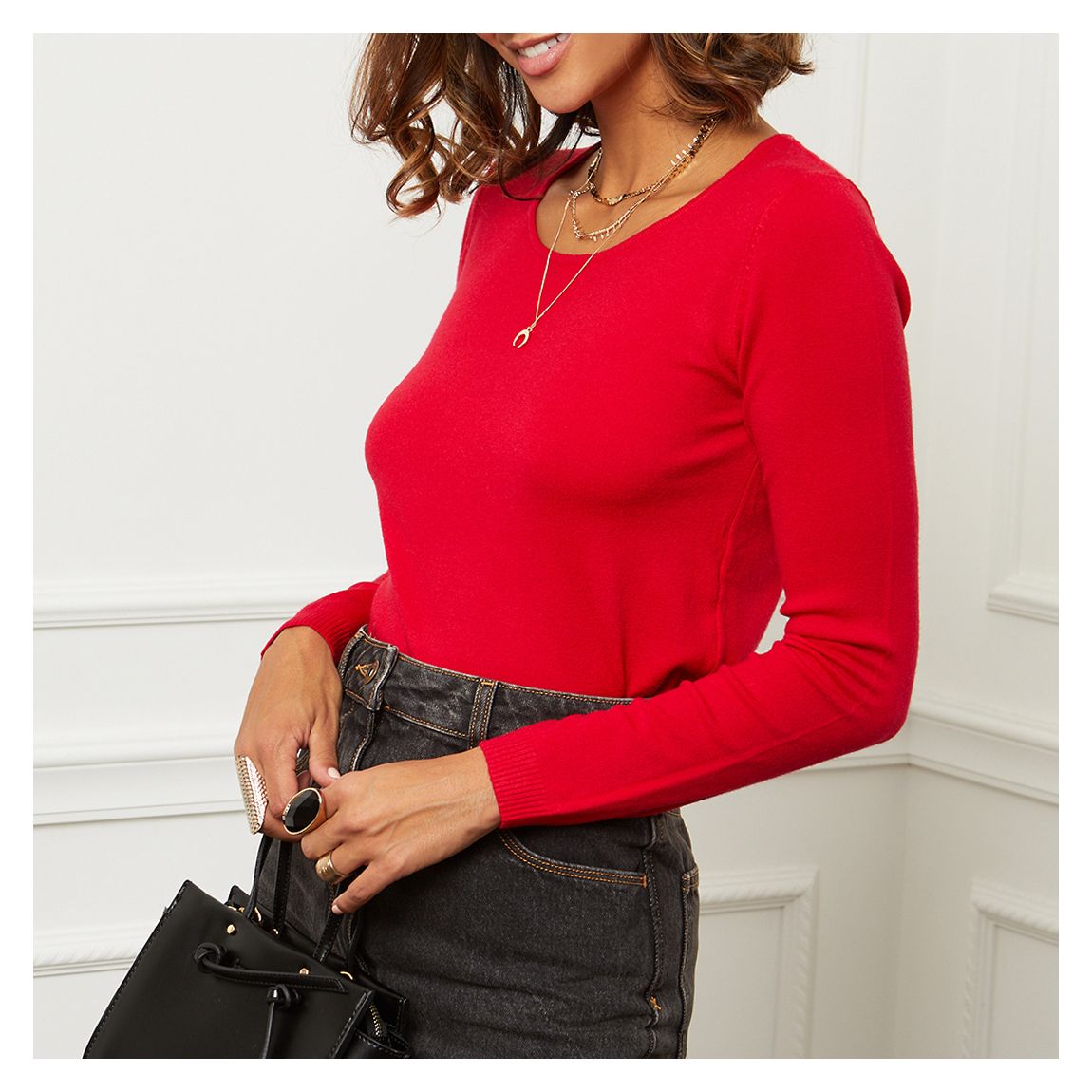 Red Scoop Neck Slim Fit Cashmere Blend Jumper main product photo
