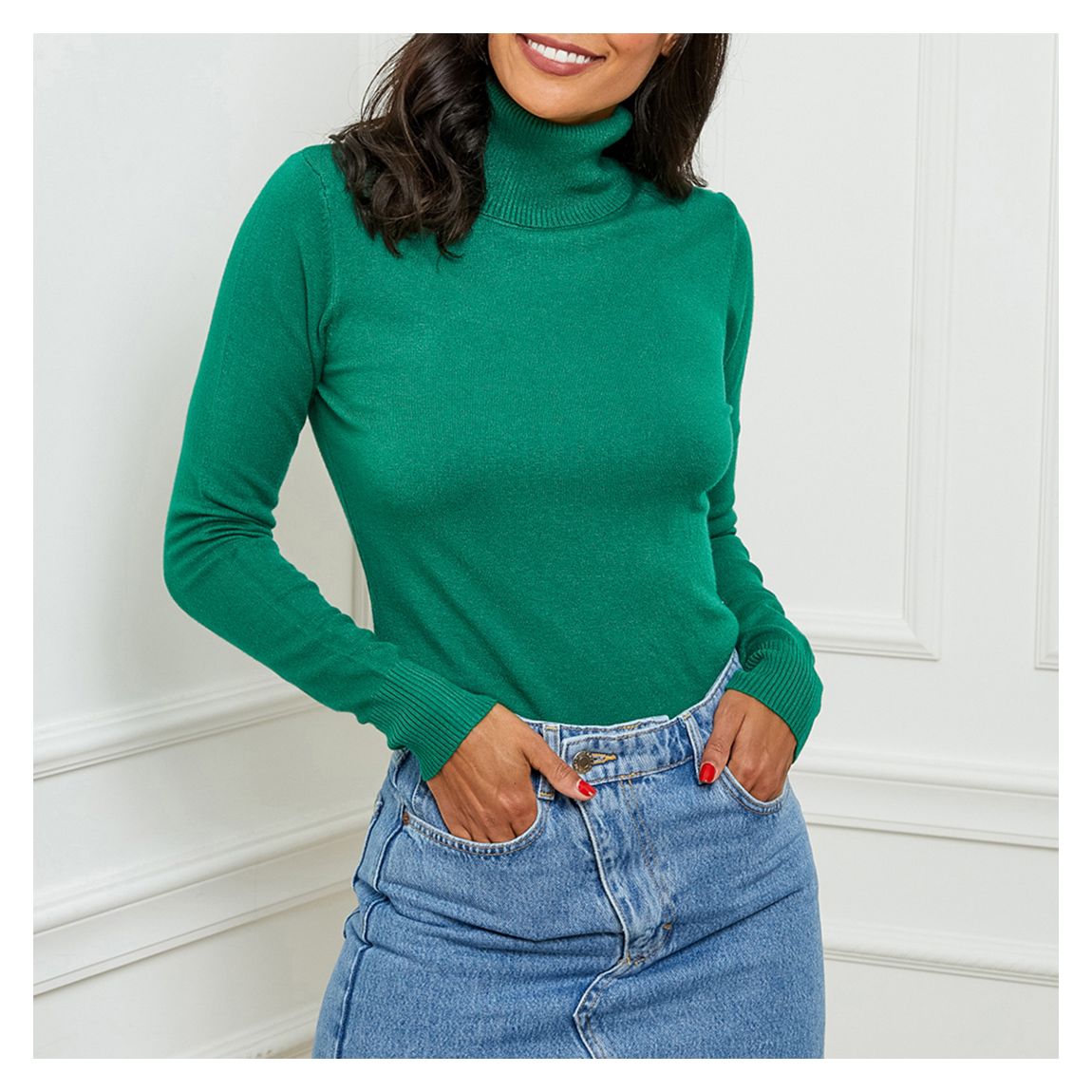 Green Roll Neck Slim Fit Cashmere Blend Jumper main product photo