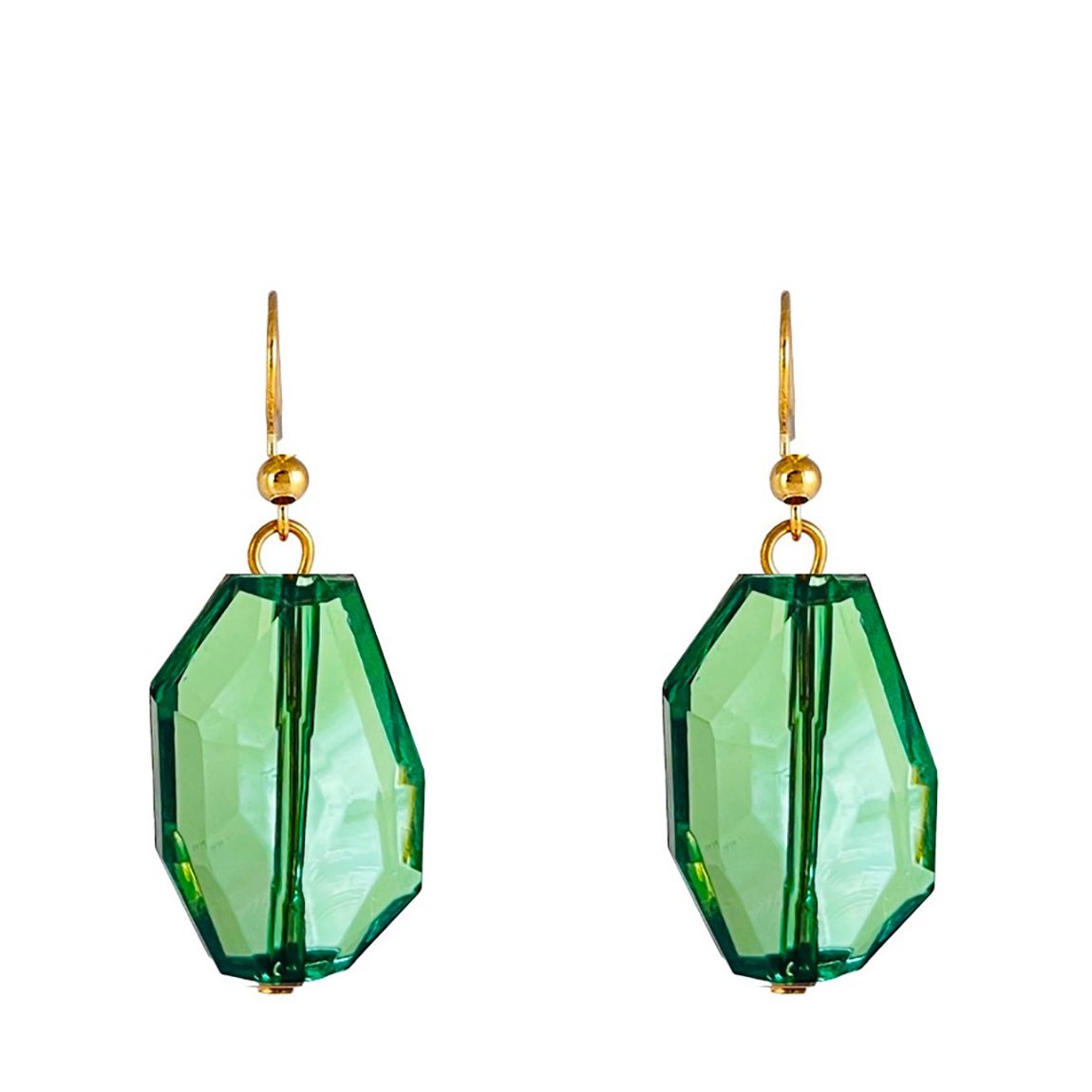 18K Gold Green Geometric Drop Earrin main product photo
