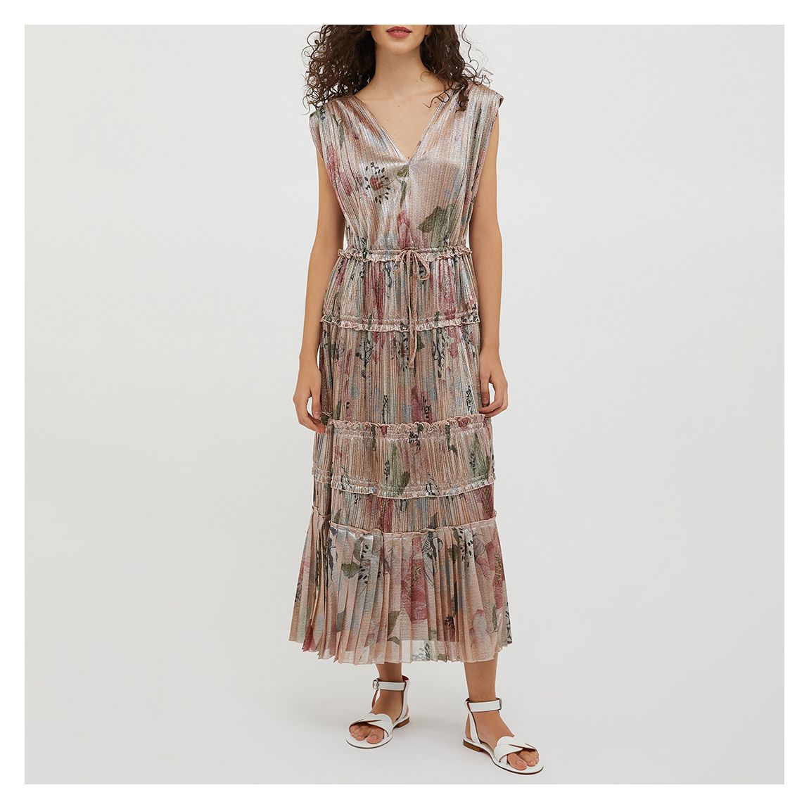 Beige Shimmer Floral Cicladi Dress main product photo