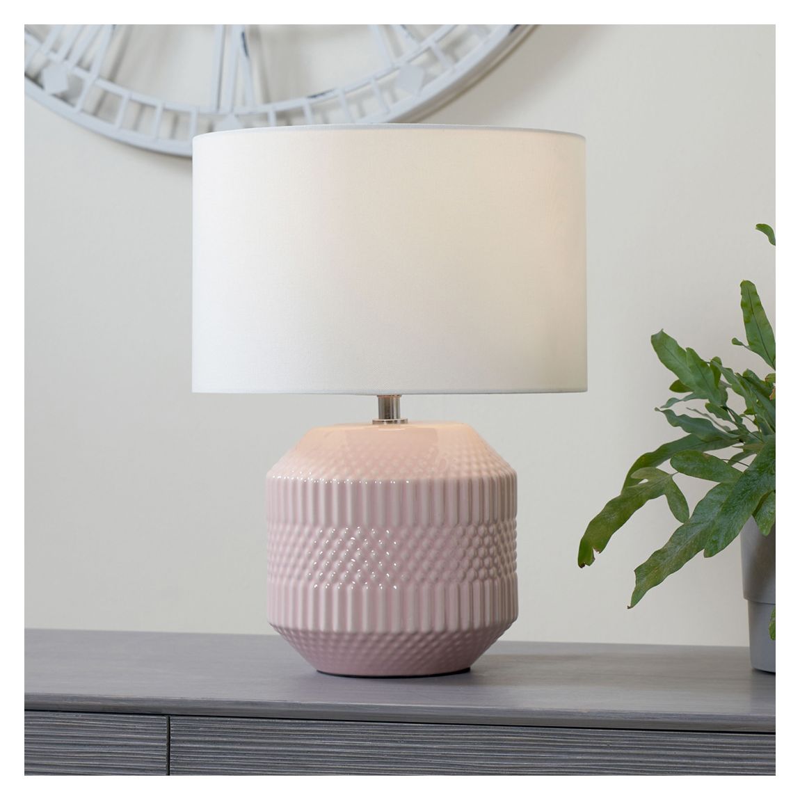 Meribel Pink Geo Textured Ceramic Table Lamp main product photo
