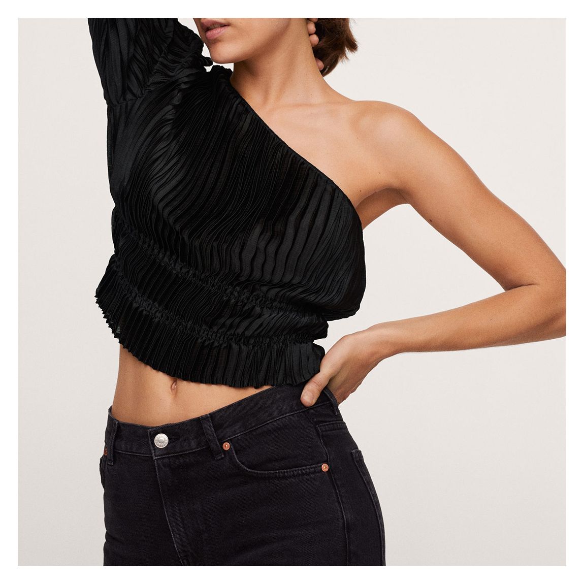 Black Asymmetrical Pleated Blouse main product photo