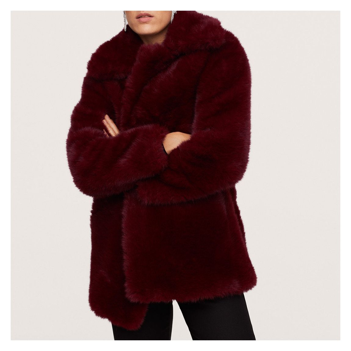 Red Lapels Faux Fur Coat main product photo