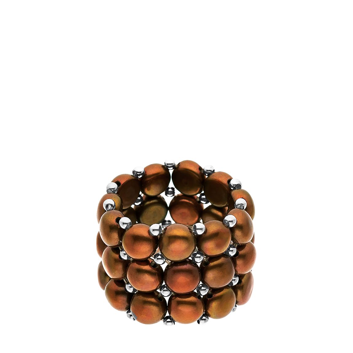 Brown Chocolate Handmade 3 Row Real Freshwater Pearl Ring main product photo