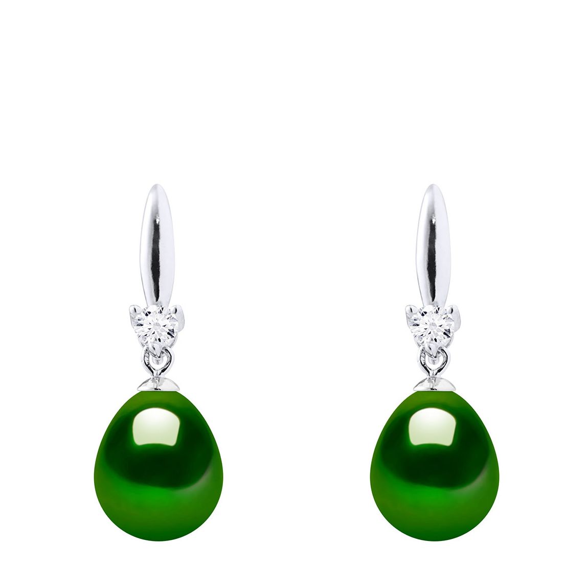 Silver/Malachite Green Real Cultured Freshwater Pearl Earrings main product photo