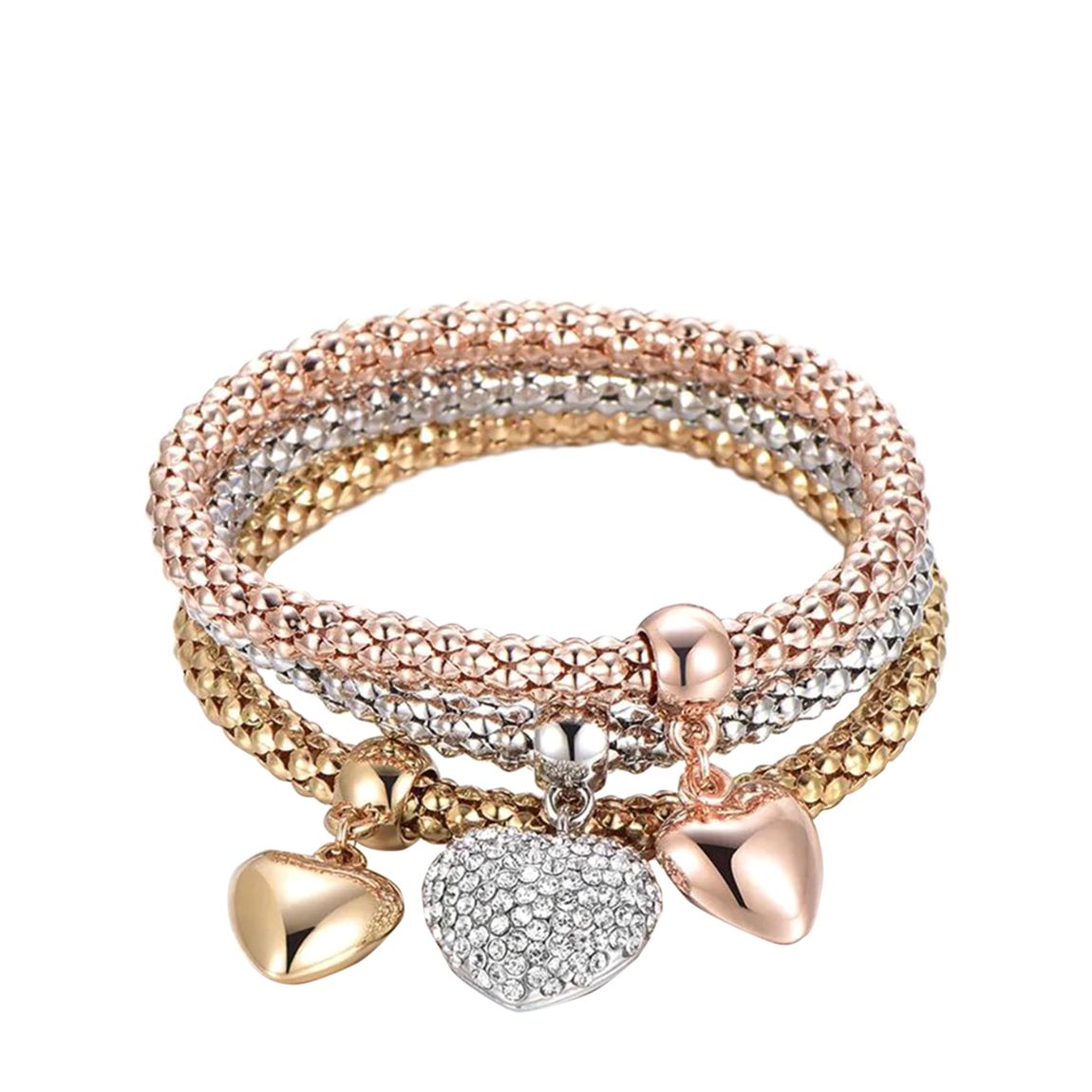 18K Multi Heart Charm Embelished Bracelet Set main product photo