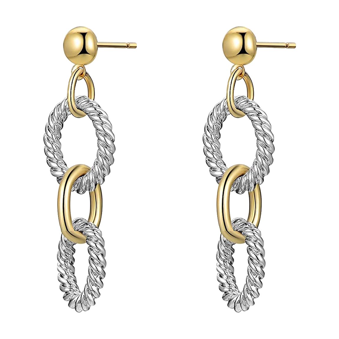 18K Gold Two Tone Chain Drop Earrings main product photo