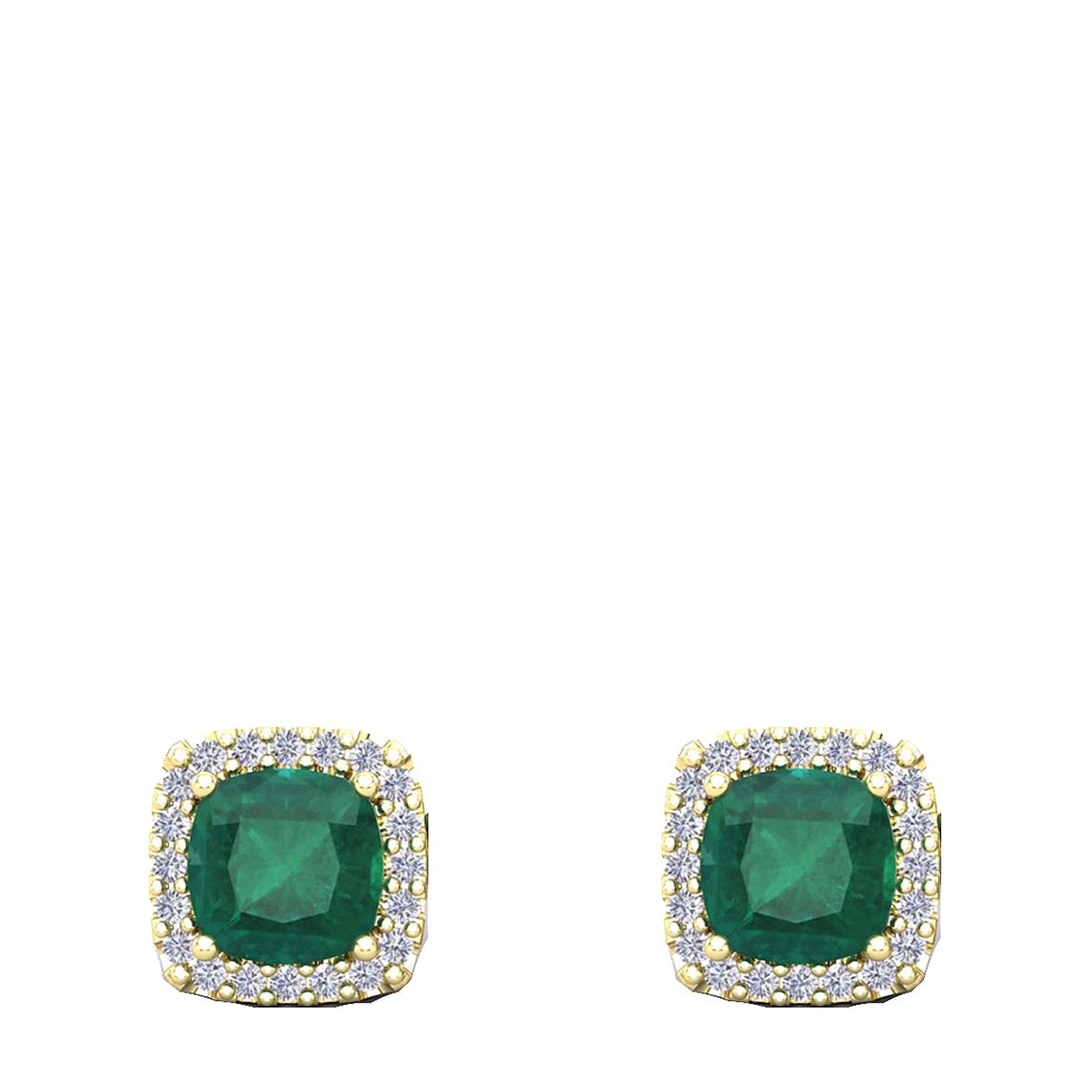 18K Gold Emerald Green Cushion Shape Stud Earrings main product photo