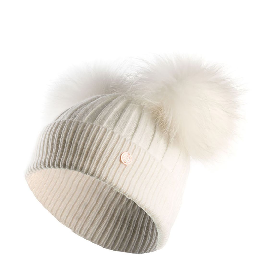 Adult All White Cashmere Blend Double Pom Pom Beanie Hat main product photo