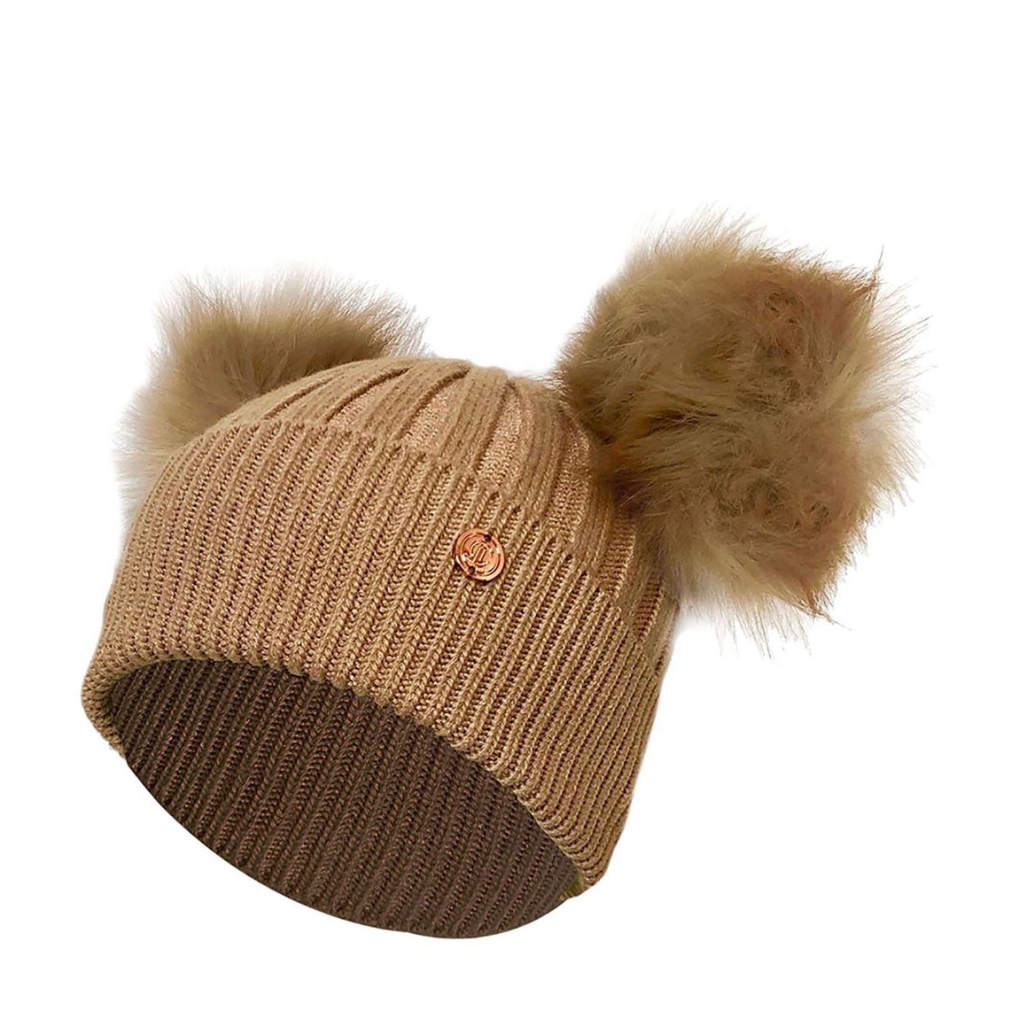 Adult Camel Luxe Cashmere Blend Double Pom Pom Beanie Hat main product photo