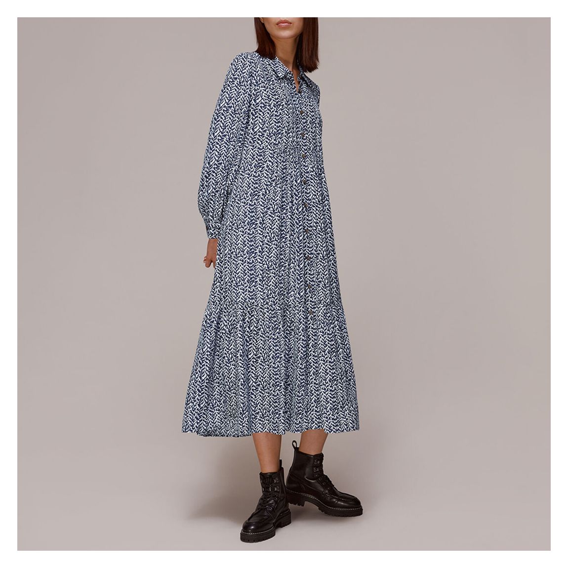 Blue Printed Trapeze Dress main product photo