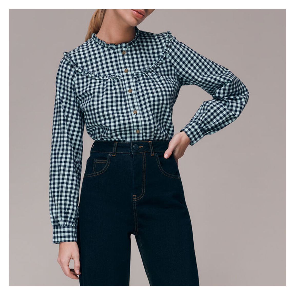 Blue Gingham Frill Detail Top main product photo