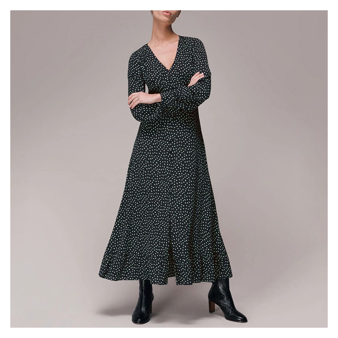 Black Spot Print Midi Dress main product photo