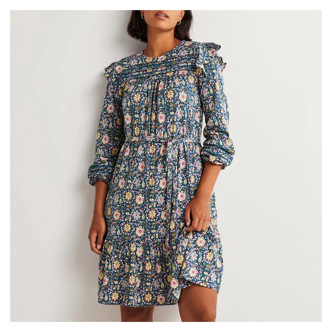 Blue Floral Trim Detail Jersey Dress main product photo
