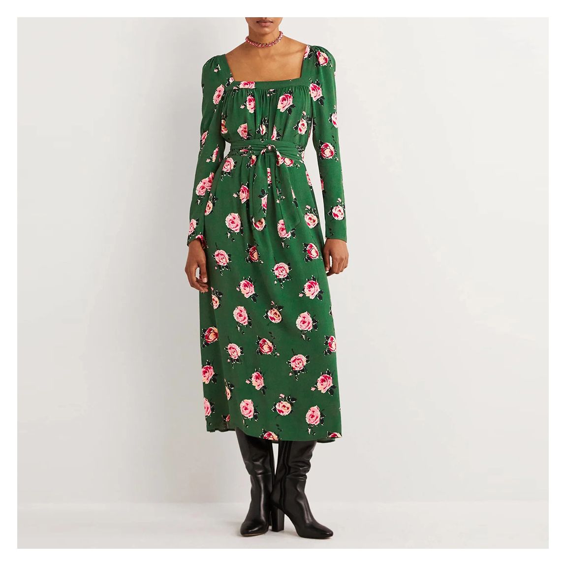 Green Floral Square Neck Maxi Dress main product photo