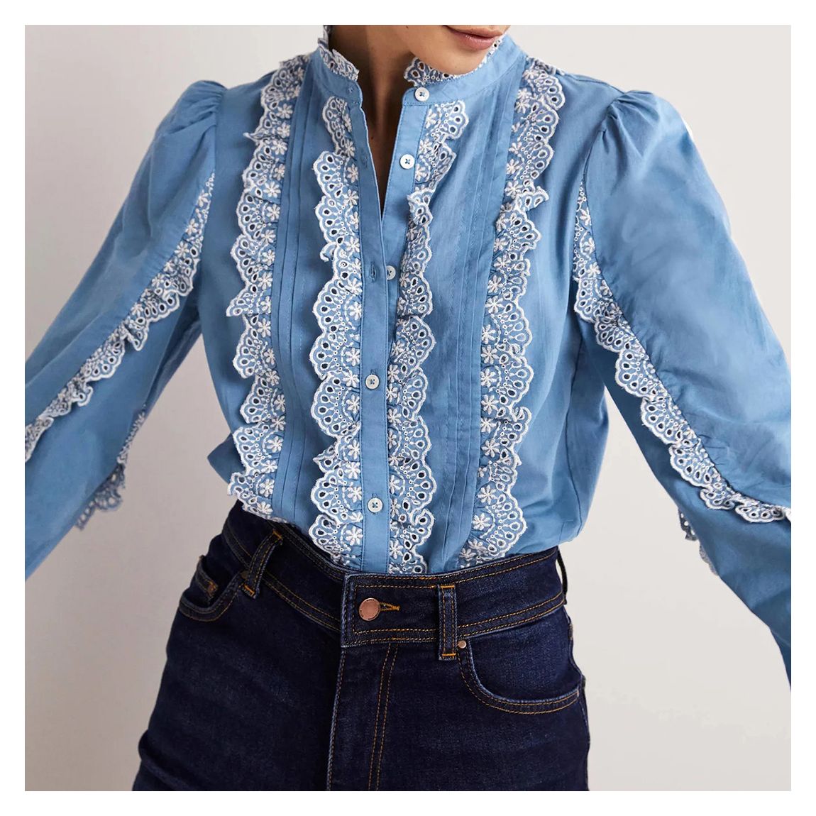 Blue Ruffle Sleeve Broderie Blouse main product photo