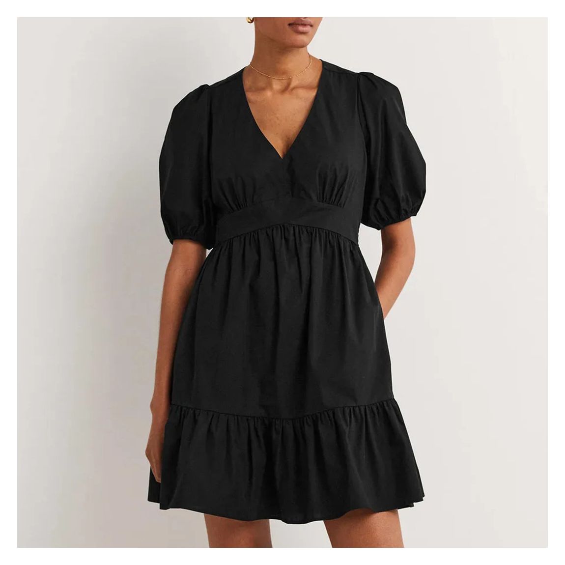 Black Puff Sleeve Tiered Dress main product photo