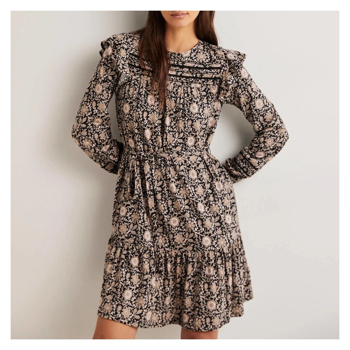 Black Floral Trim Detail Jersey Dress main product photo