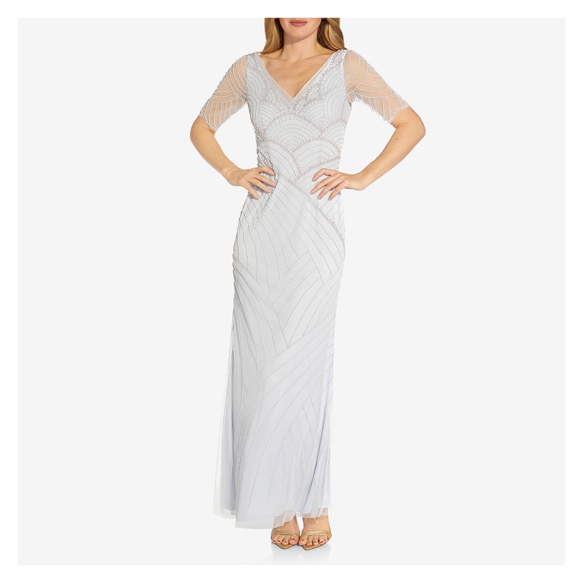 Off White Beaded Long Gown main product photo