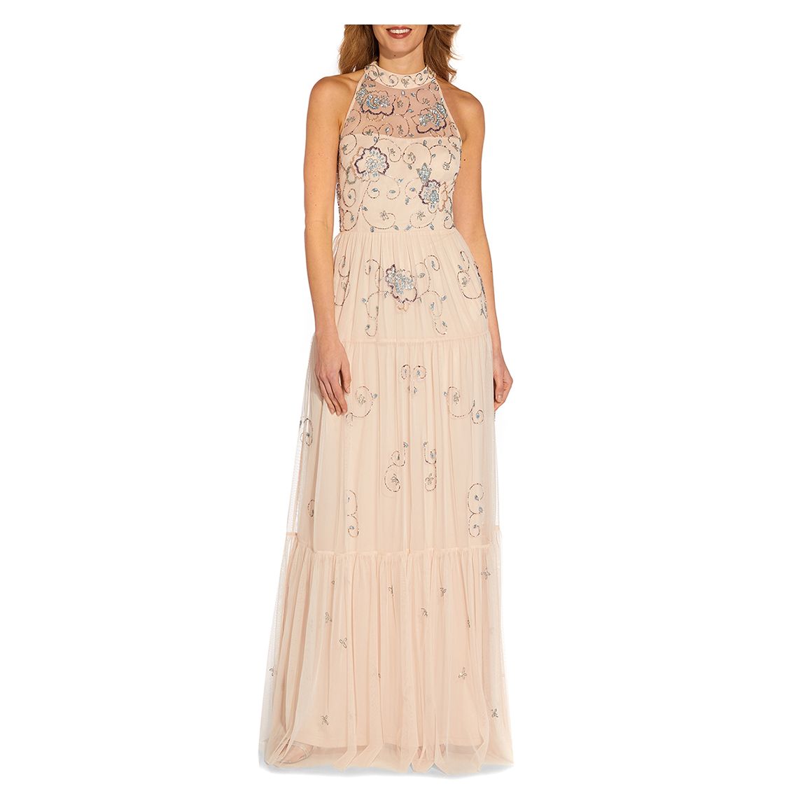 Blush Beaded Halter Neck Maxi Dress main product photo