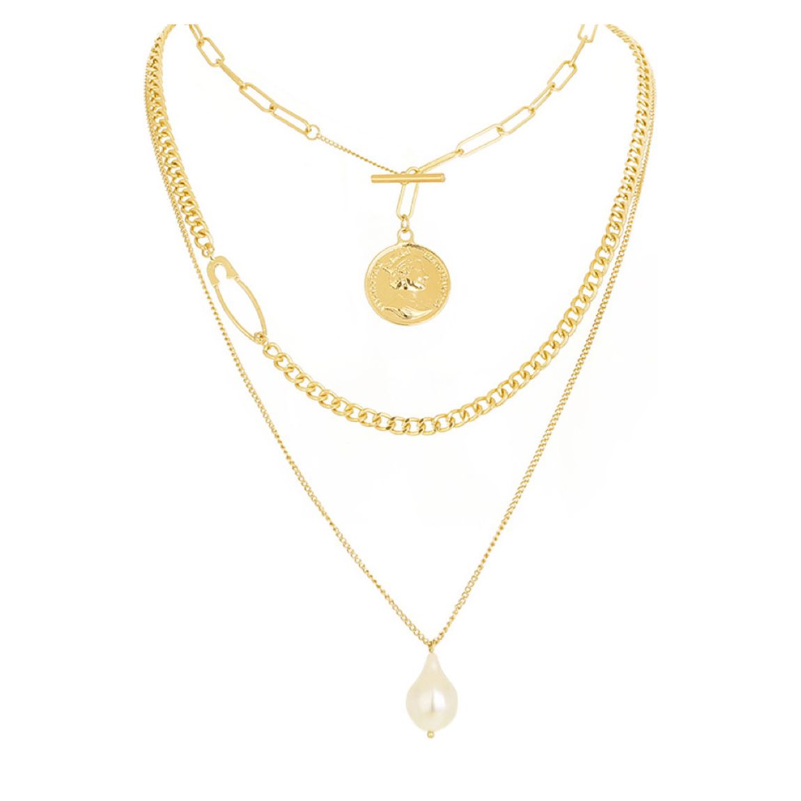 18K Gold Multi Layer Pearl Drop Necklace main product photo