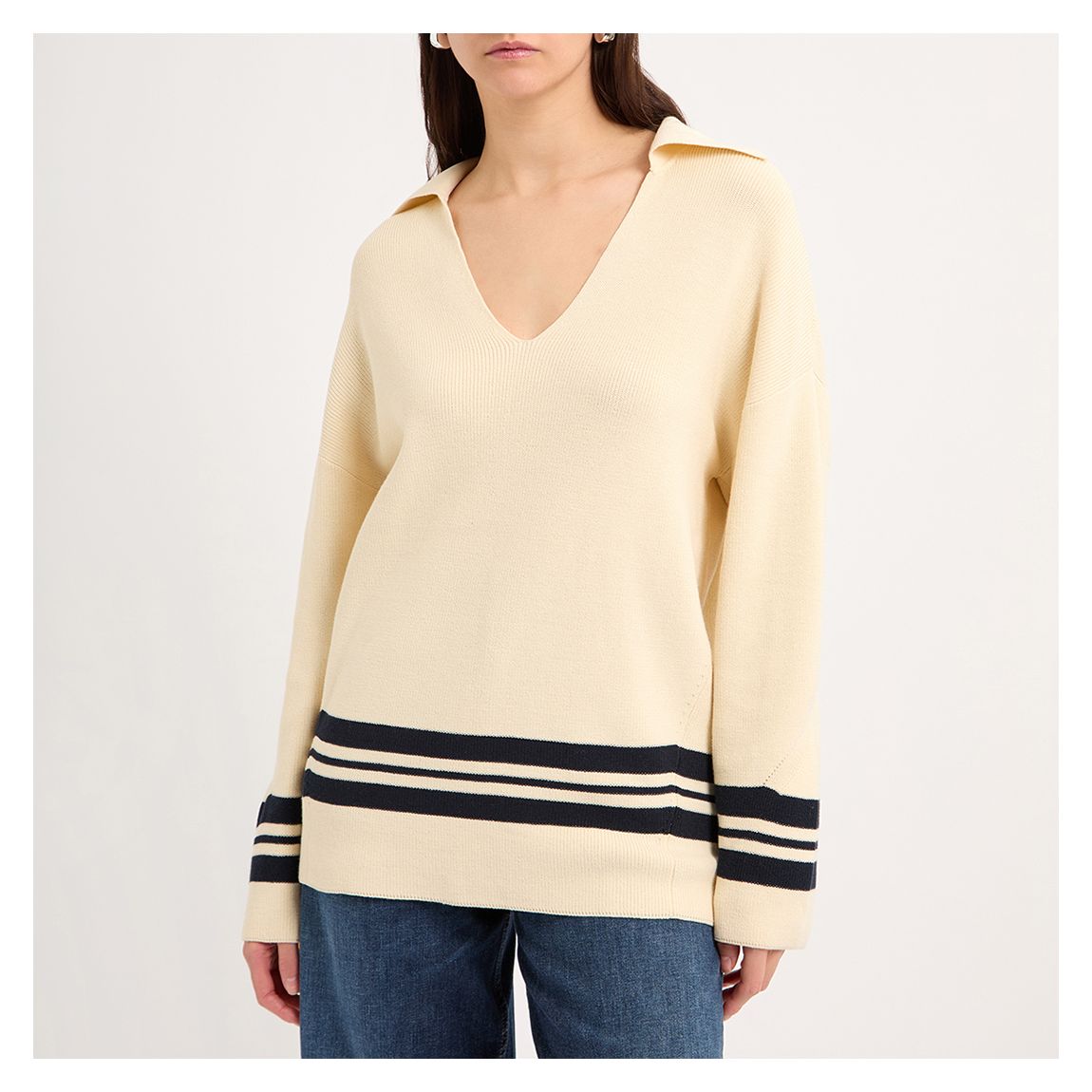 Ivory Stripe Amy Polo Cotton Jumper main product photo