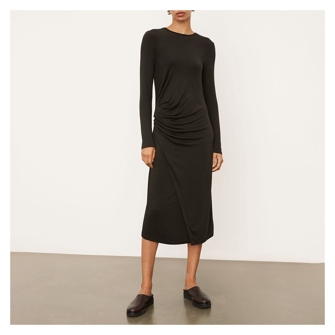 Black Gathered Midi Dress main product photo