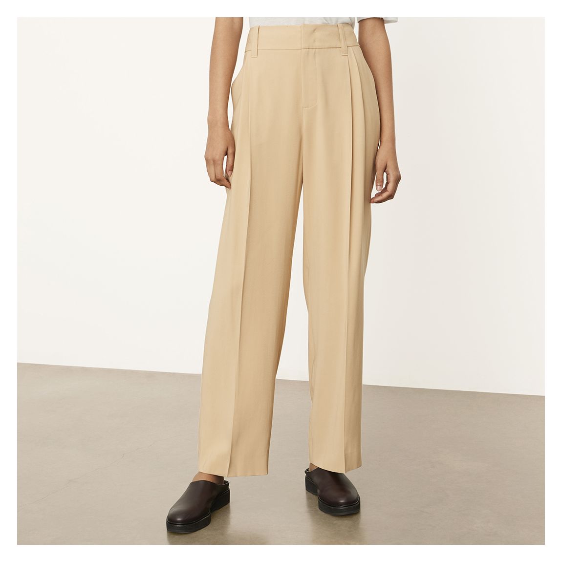 Beige High Waist Pleated Trousers main product photo