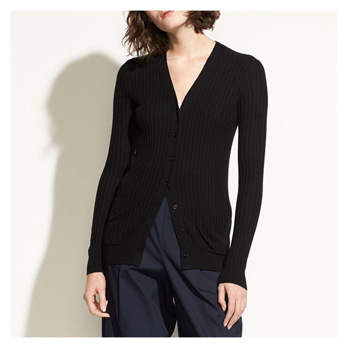 Black Rib Slim Fit Cashmere Cardigan main product photo