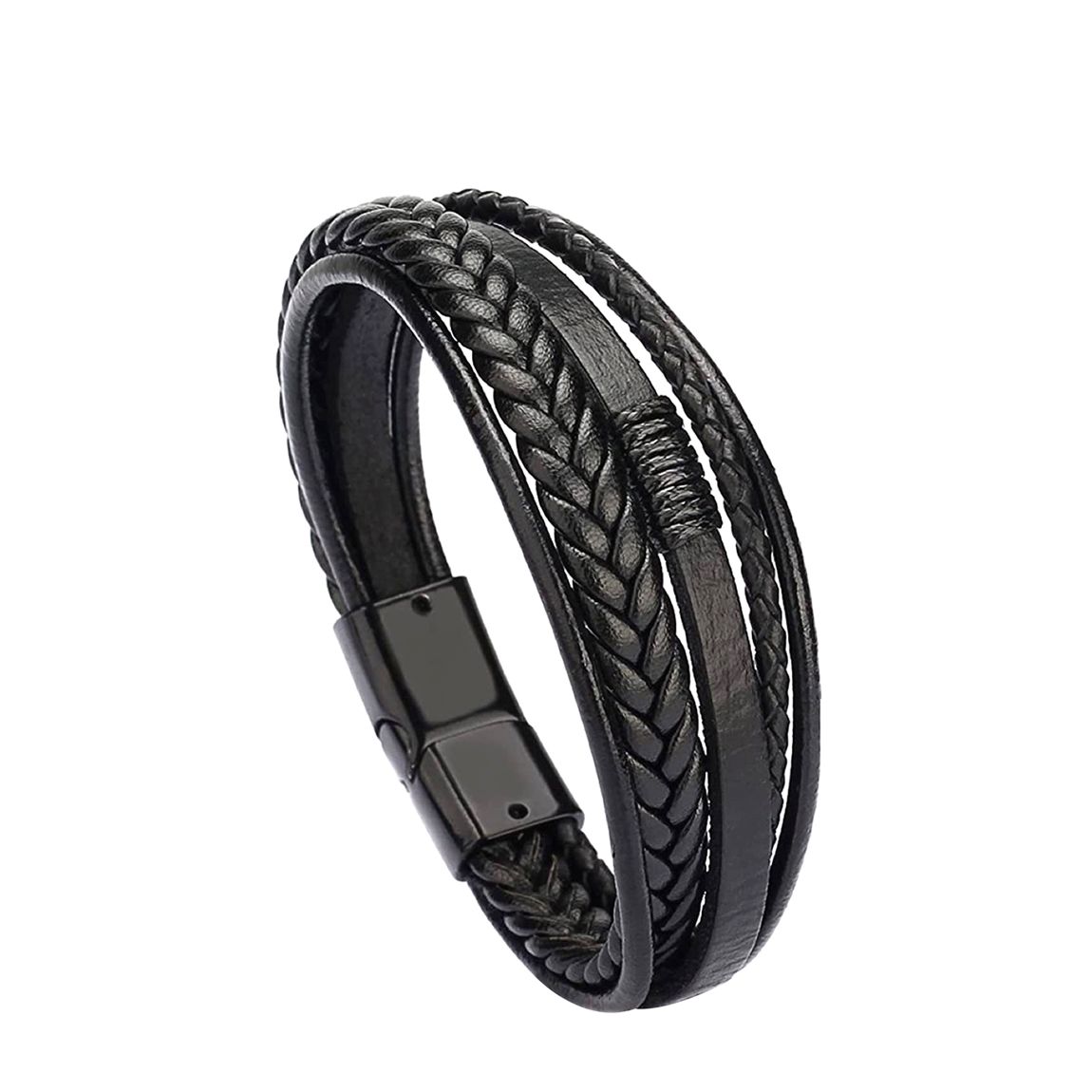 Black Plated Multi Black Leather Bracelet main product photo