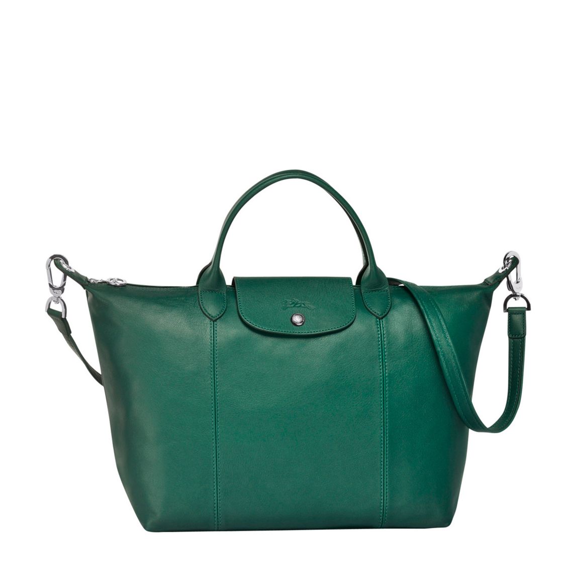 Emerald Green Le Pliage Cuir Top Handle Bag main product photo