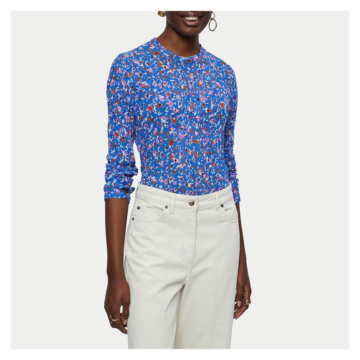 Purple Floral Print Crinkled Top main product photo