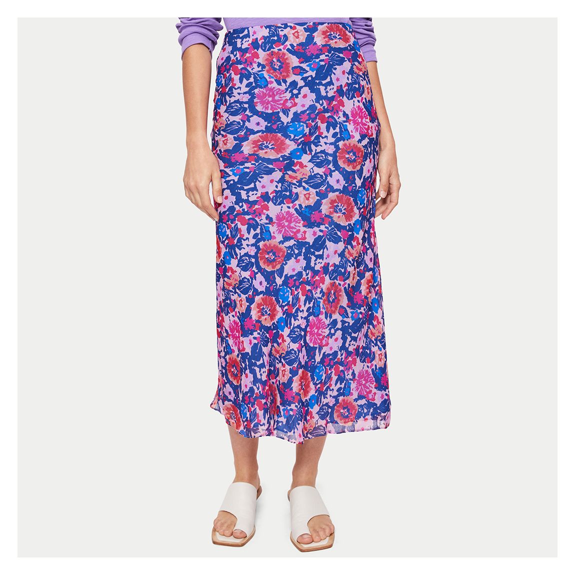 Pink Floral Print Midi Skirt main product photo