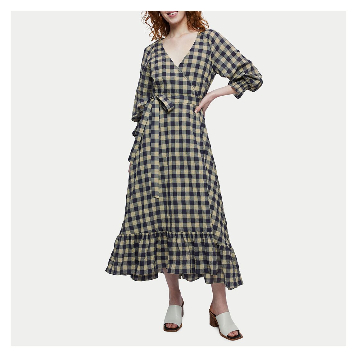 Navy Gingham Cotton Wrap Dress main product photo