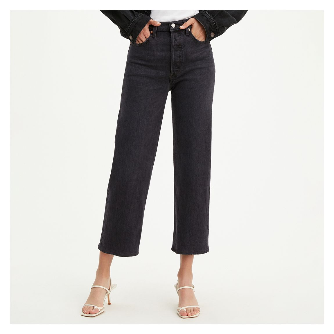 Black Cropped Straight Leg Stretch Jeans main product photo