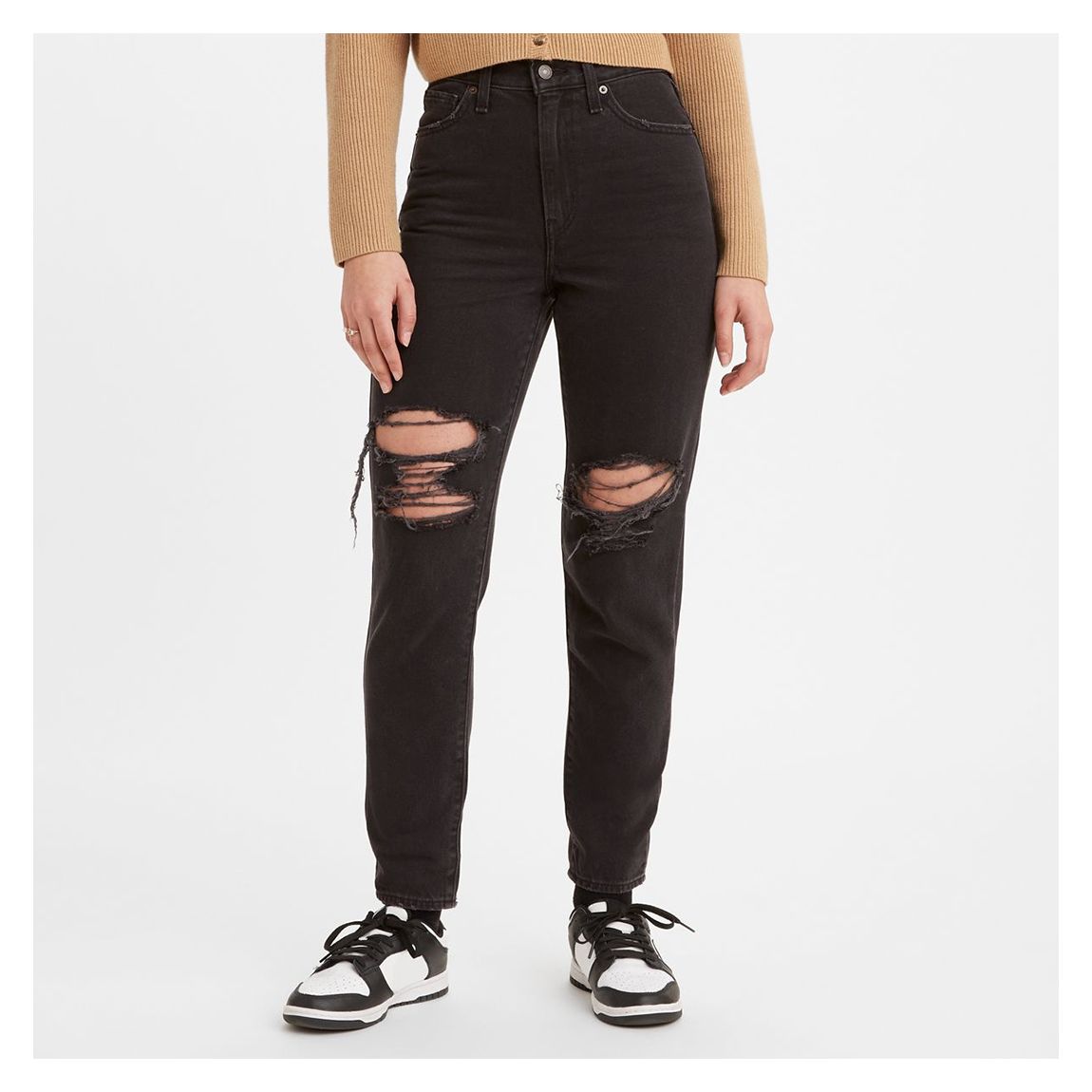 Black Distressed Skinny Mom Jeans main product photo