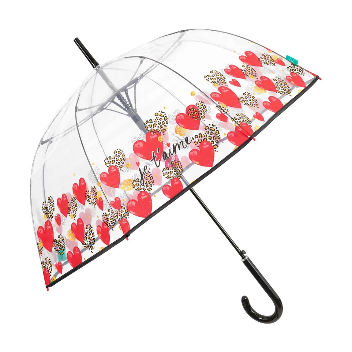 Women's Transparent/Red Printed Heart Windproof Birdcage Umbrella main product photo