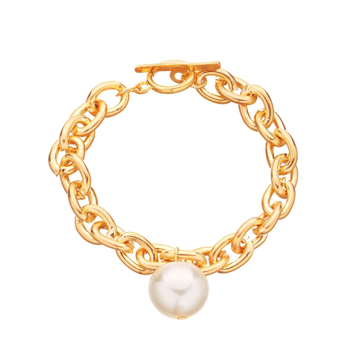 18K Gold Chunky Gold Link Pearl Drop Bracelet main product photo