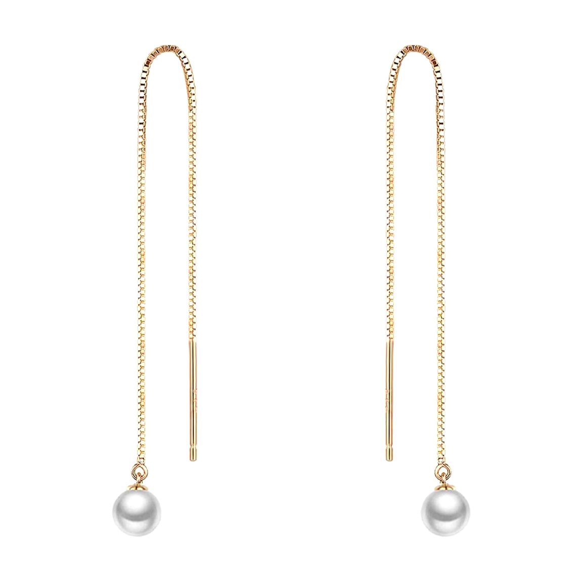 18K Gold Pearl Drop Chain Earrings main product photo