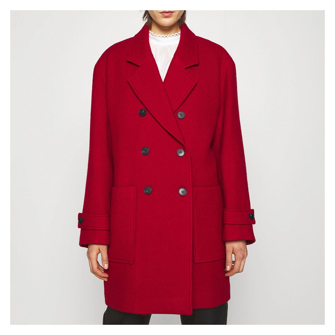 Red Jaliah Longline Wool Blend Coat main product photo