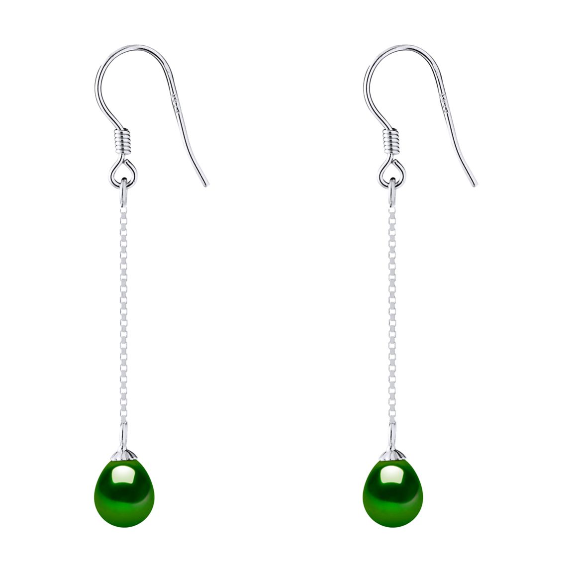 Silver/Malachite Green Real Cultured Freshwater Pearl Duo Earrings main product photo