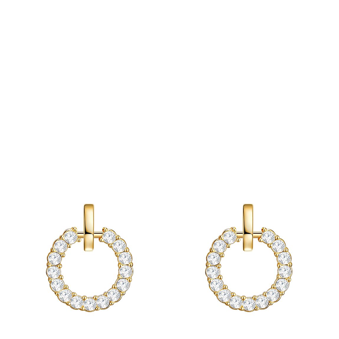 Yellow Gold Swarovski Crystal Round Stud Earrings main product photo