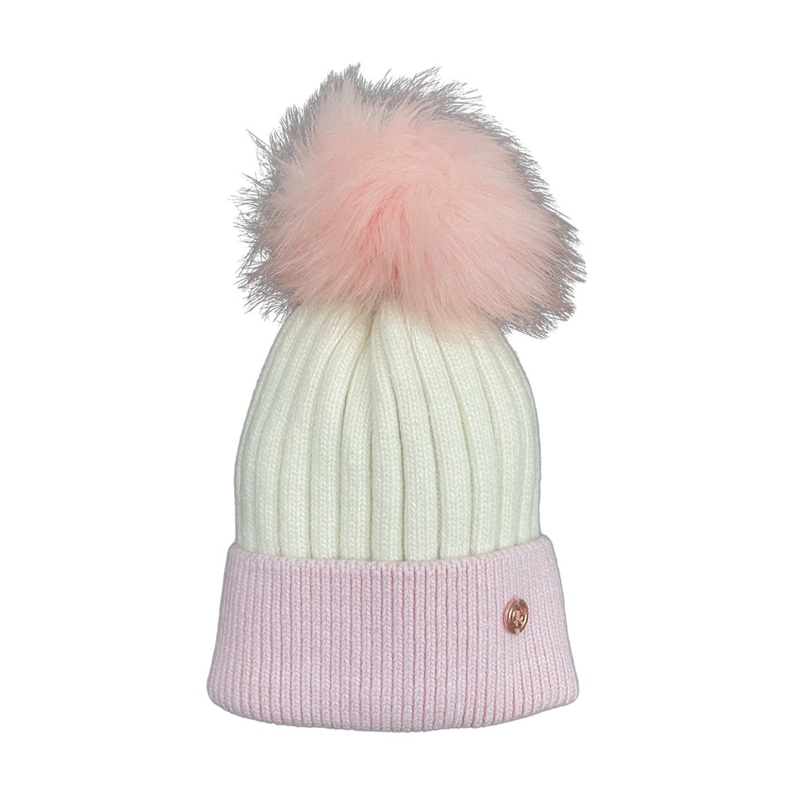 Adult Pink & White Cashmere Blend Single Pom Hat main product photo