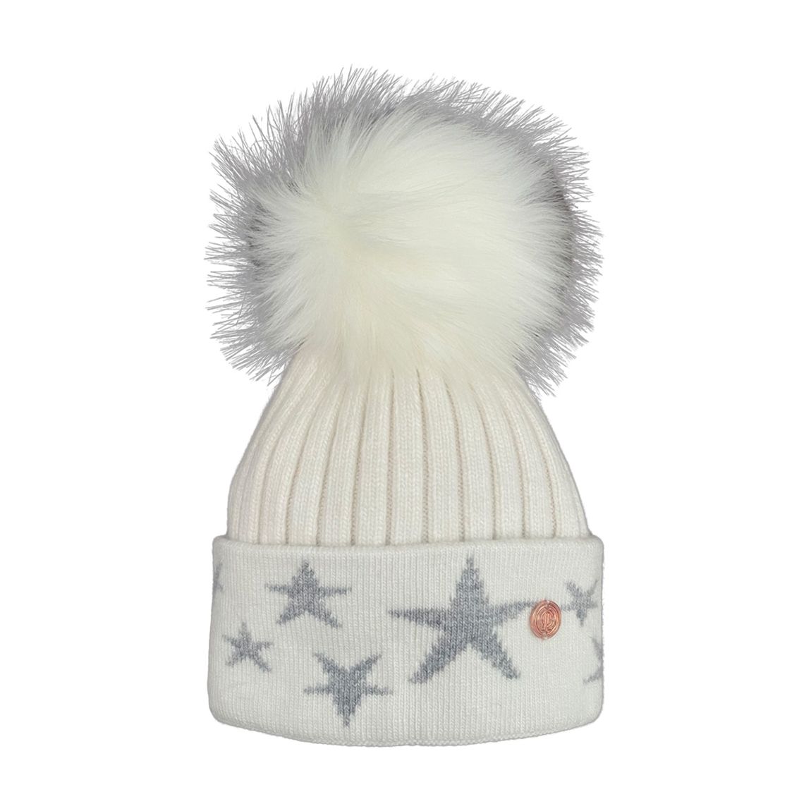 Kids Grey And White Stars Cashmere Blend Single Pom Hat main product photo