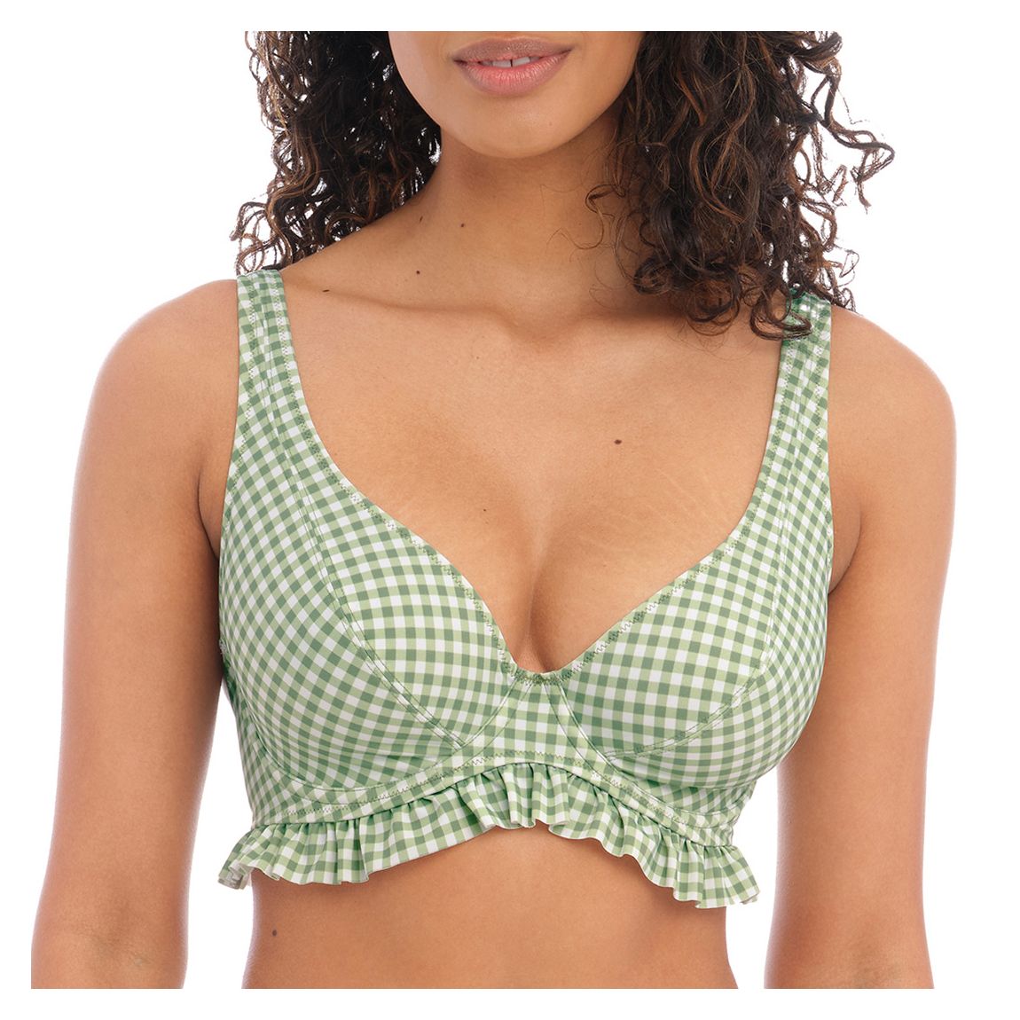 Khaki Check In Uw High Apex Bikini Top main product photo
