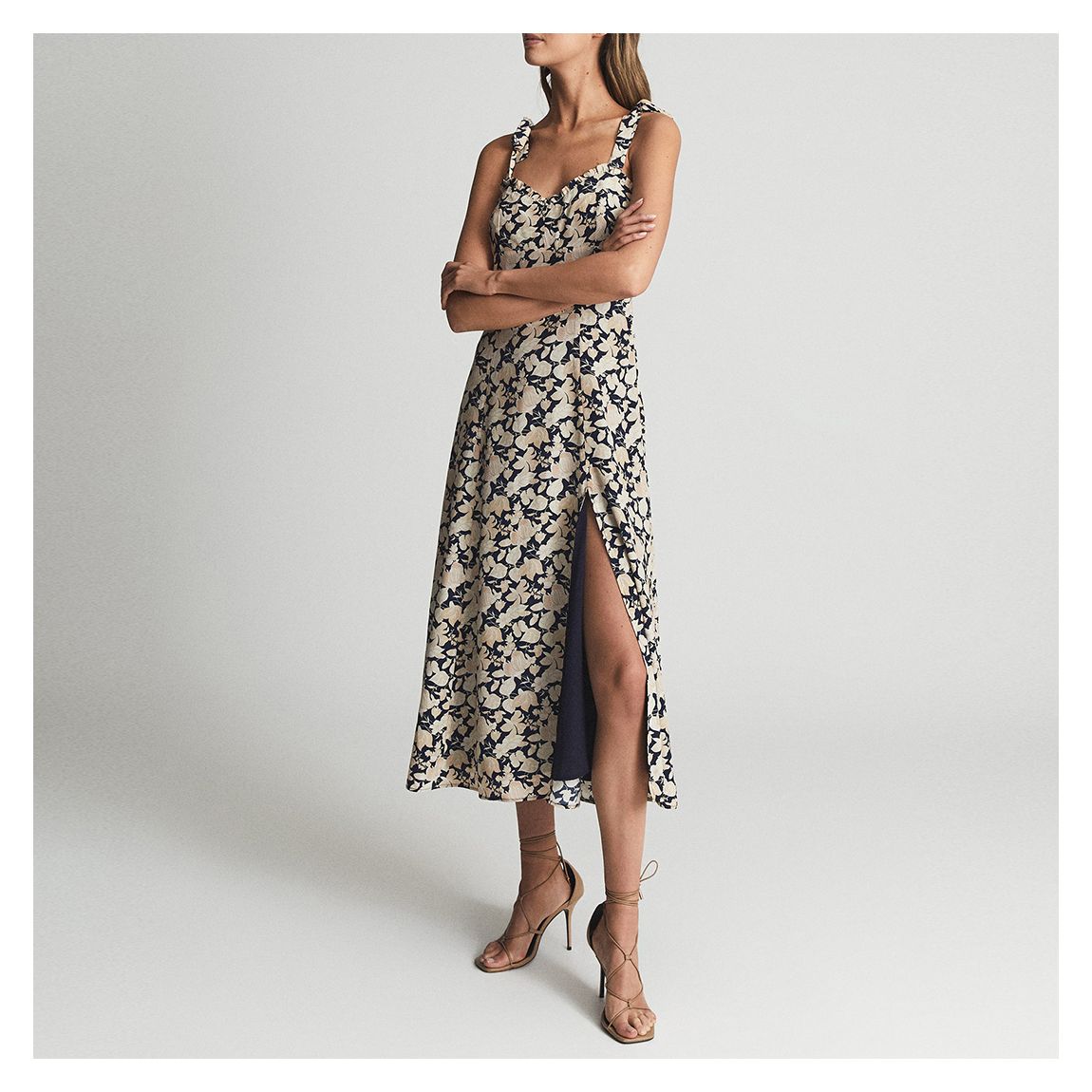 Ivory Yanna Floral Slit Leg Midi Dress main product photo