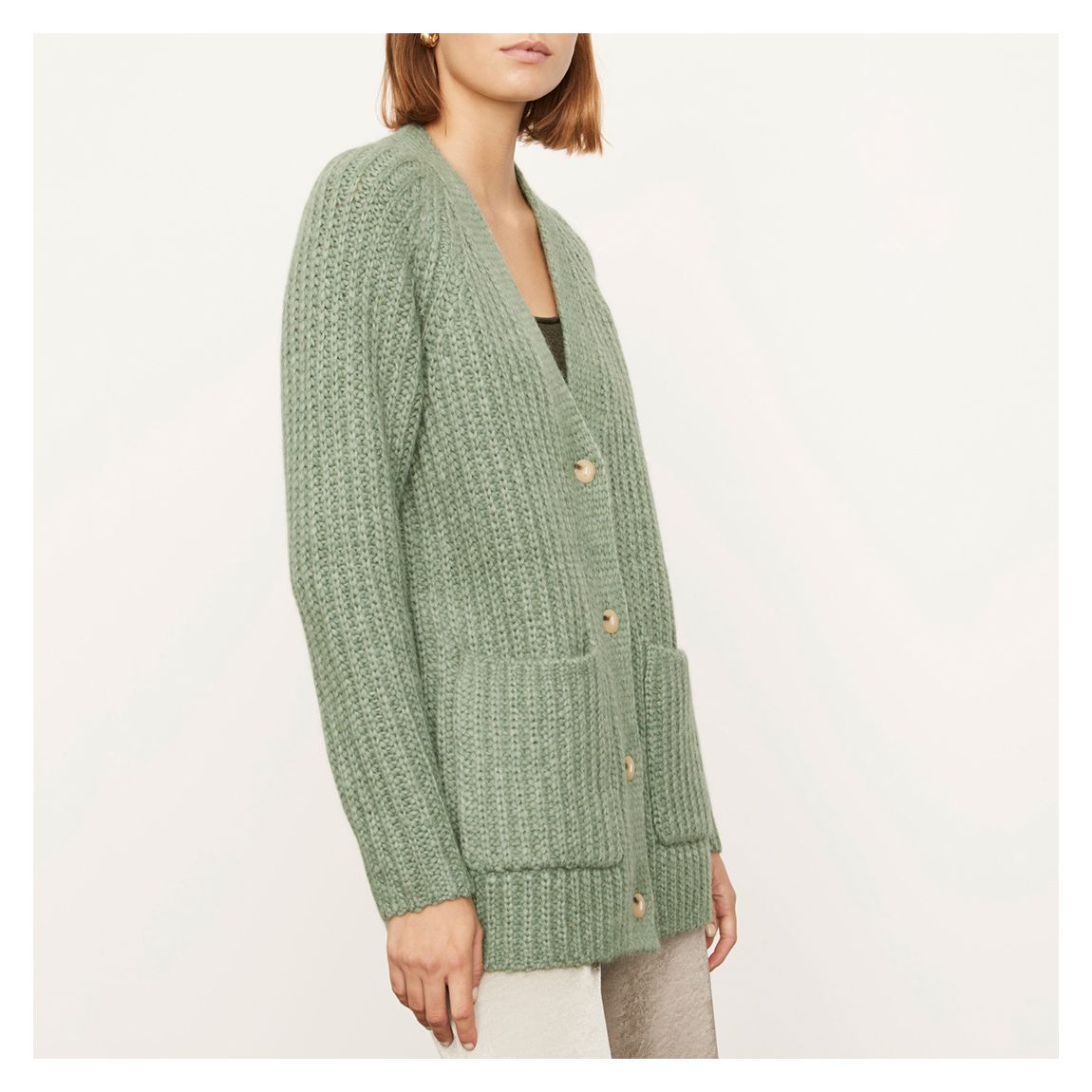 Light Green V-Neck Wool Blend Cardigan main product photo